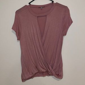 Charlotte Russe Pink Drape Twist Short Sleeve Shirt Plunge Neck - Add on ONLY